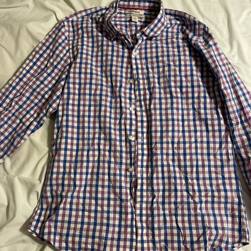 Goodthreads Men's Button-Down Shirt in Blue and Purple Plaid